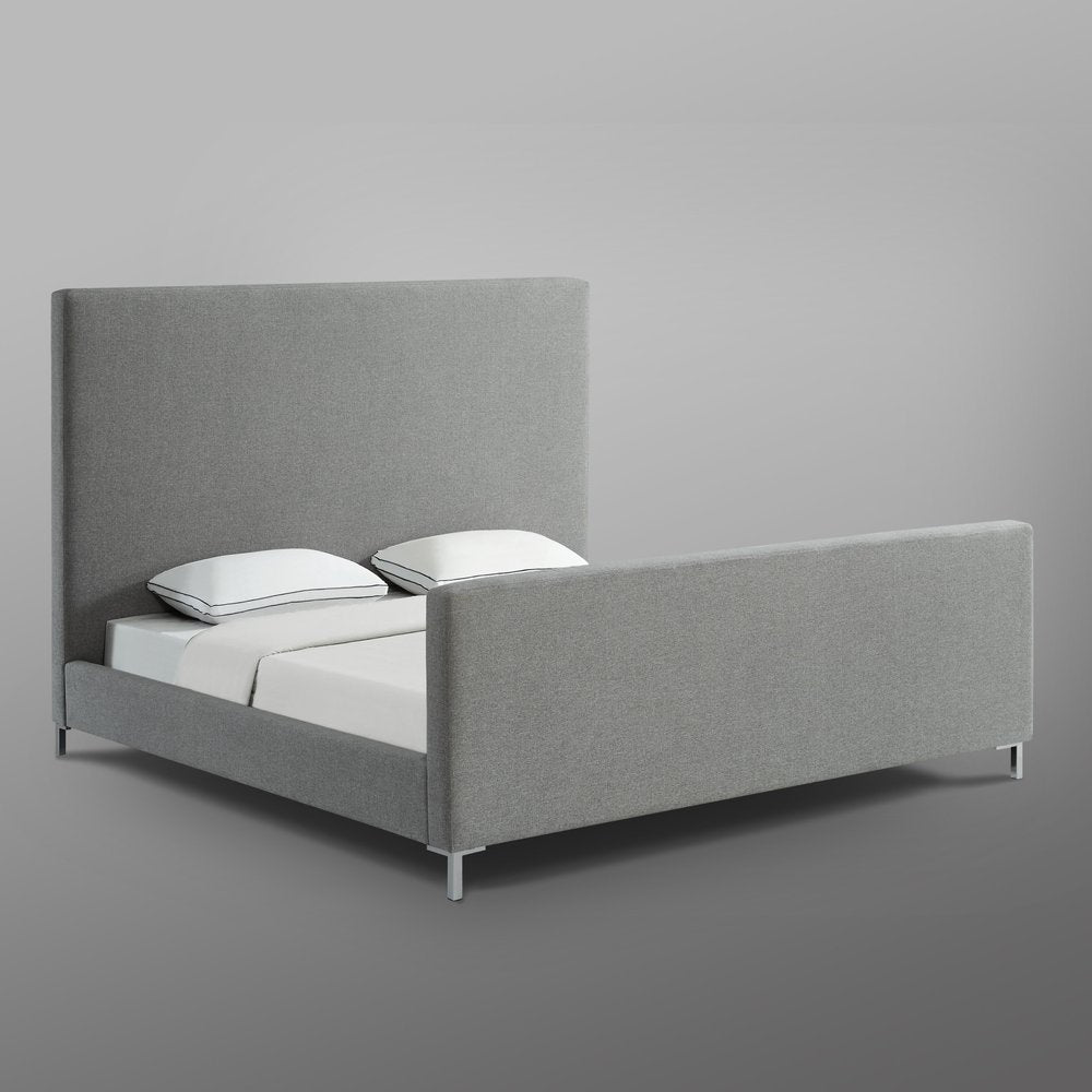 Denim Blue Solid Wood King Upholstered Linen Bed