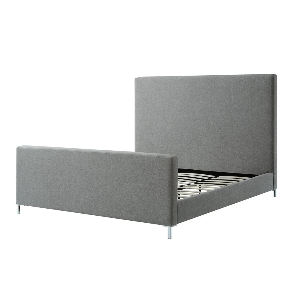 Denim Blue Solid Wood King Upholstered Linen Bed