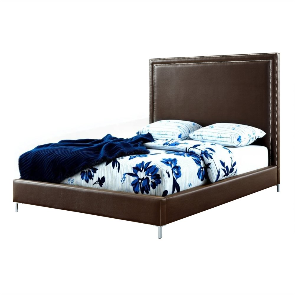 Blush Solid Wood Queen Upholstered Velvet Bed with Nailhead Trim