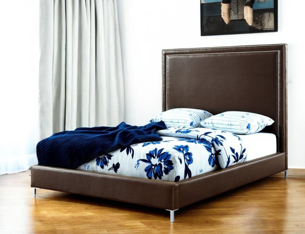 Blush Solid Wood Queen Upholstered Velvet Bed with Nailhead Trim