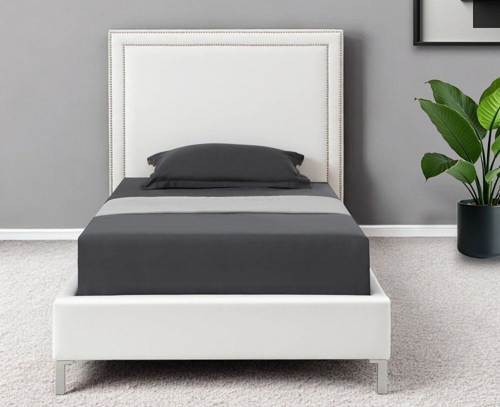 Navy Blue Solid Wood King Upholstered Velvet Bed with Nailhead Trim