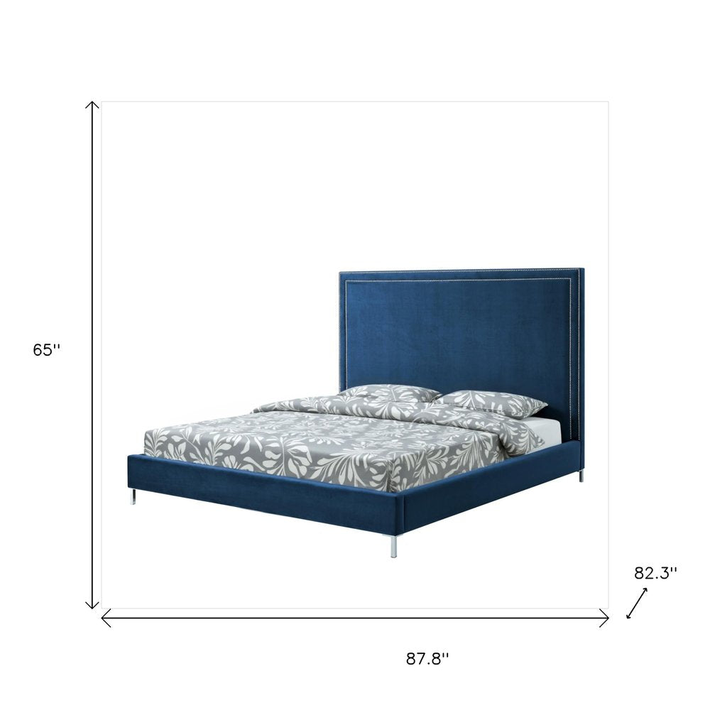 Blush Solid Wood Queen Upholstered Velvet Bed with Nailhead Trim