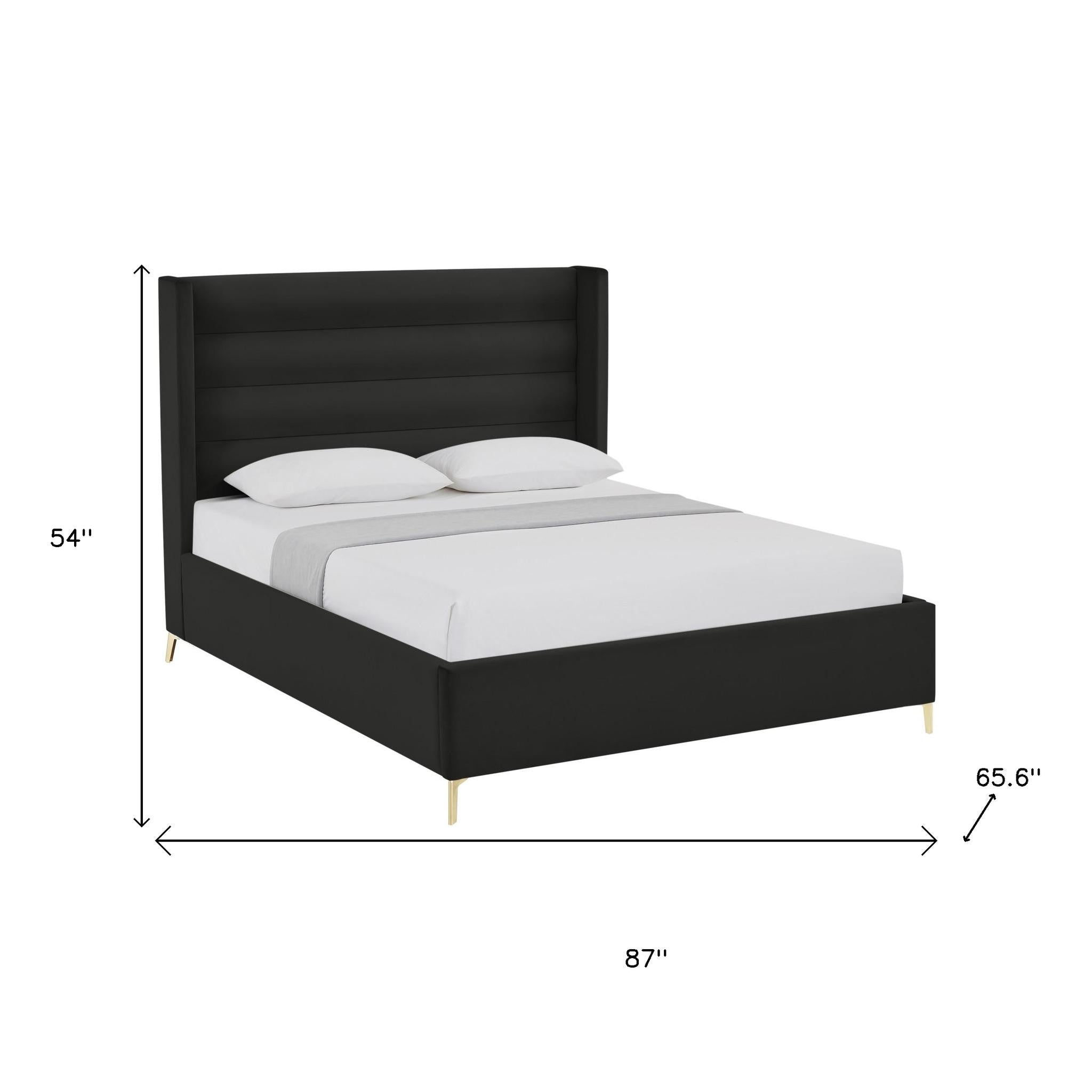 Black Velvet Upholstered Queen Bed Frame