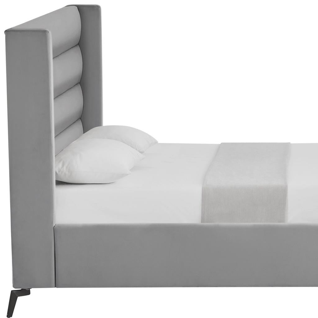 Light Gray Velvet Upholstered King Bed Frame