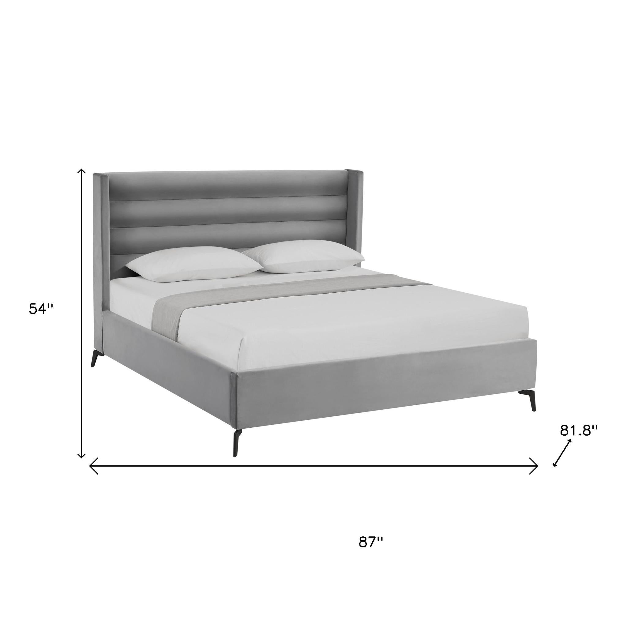 Light Gray Velvet Upholstered King Bed Frame