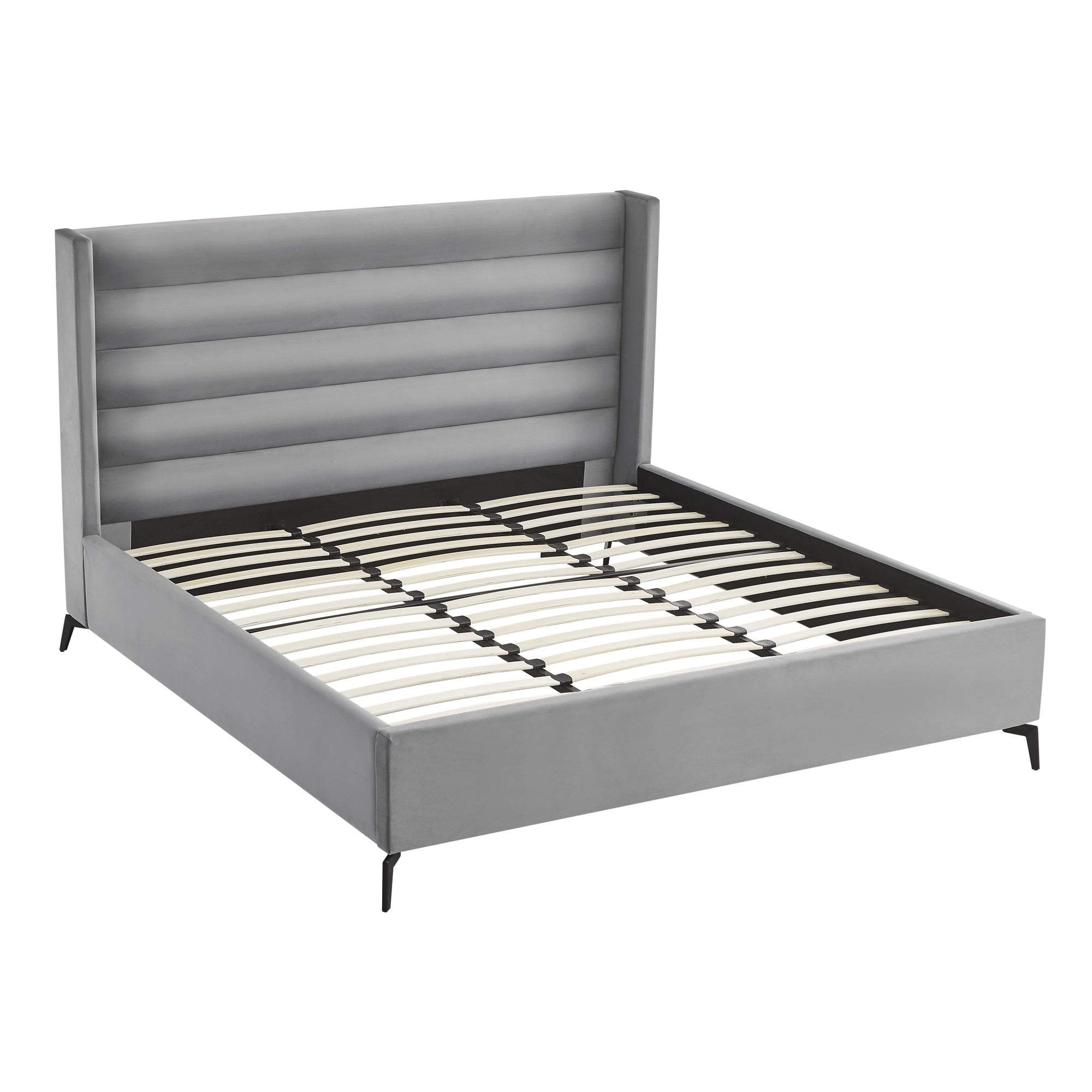 Light Gray Velvet Upholstered King Bed Frame