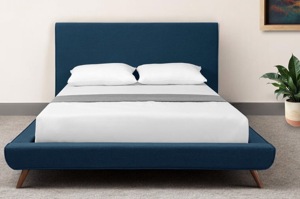 Denim Blue Solid Wood Twin Upholstered Linen Bed