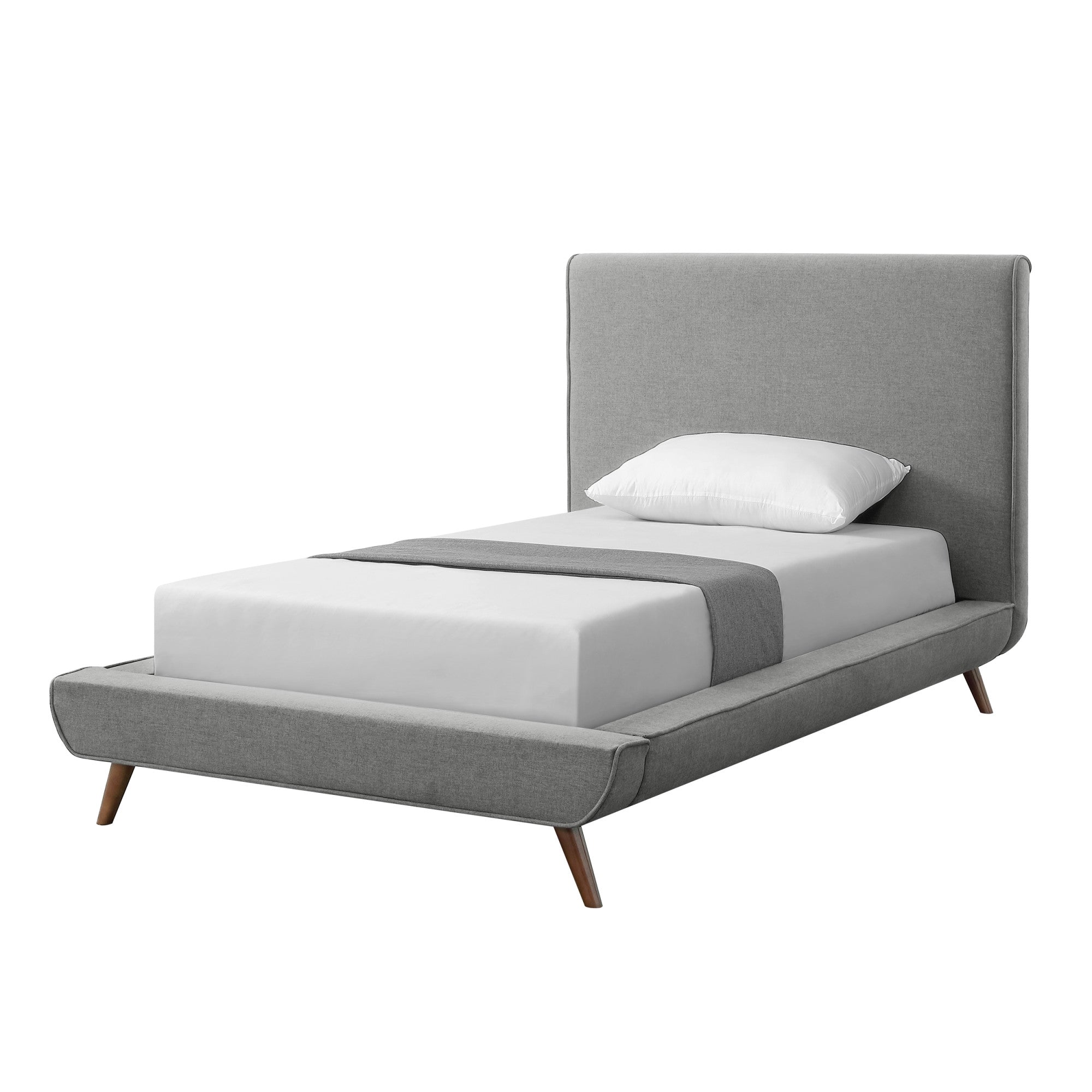 Charcoal Solid Wood Twin Upholstered Linen Bed