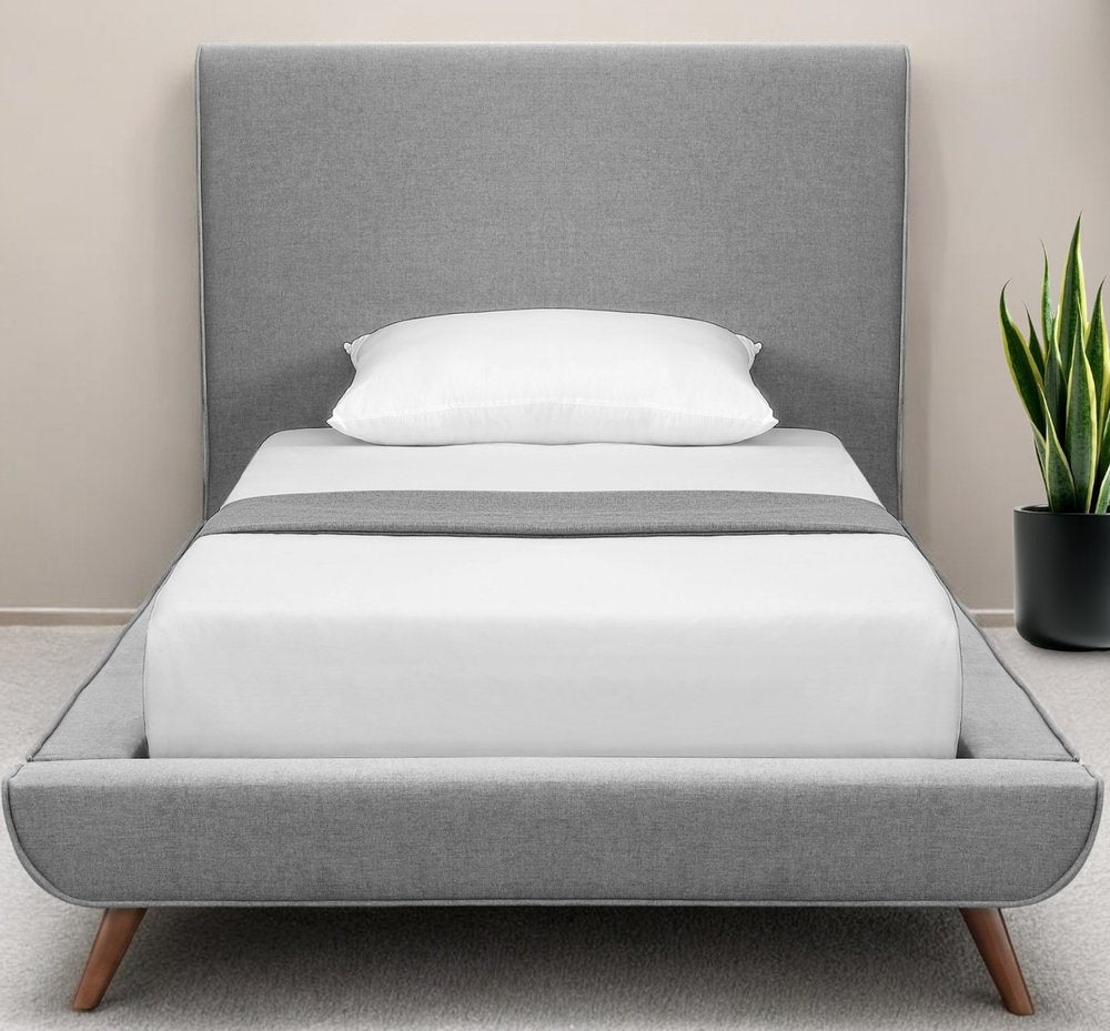 Denim Blue Solid Wood Twin Upholstered Linen Bed