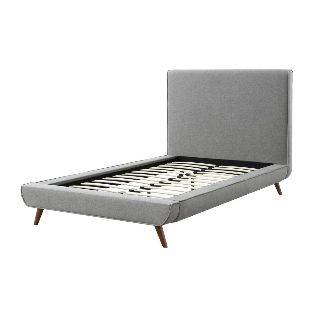 Gray Solid Wood Twin Upholstered Linen Bed