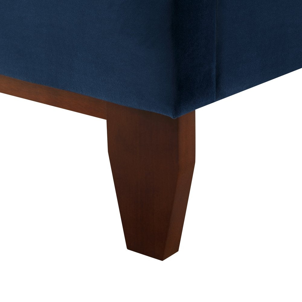 Navy Blue Solid Wood King Tufted Upholstered Velvet Bed