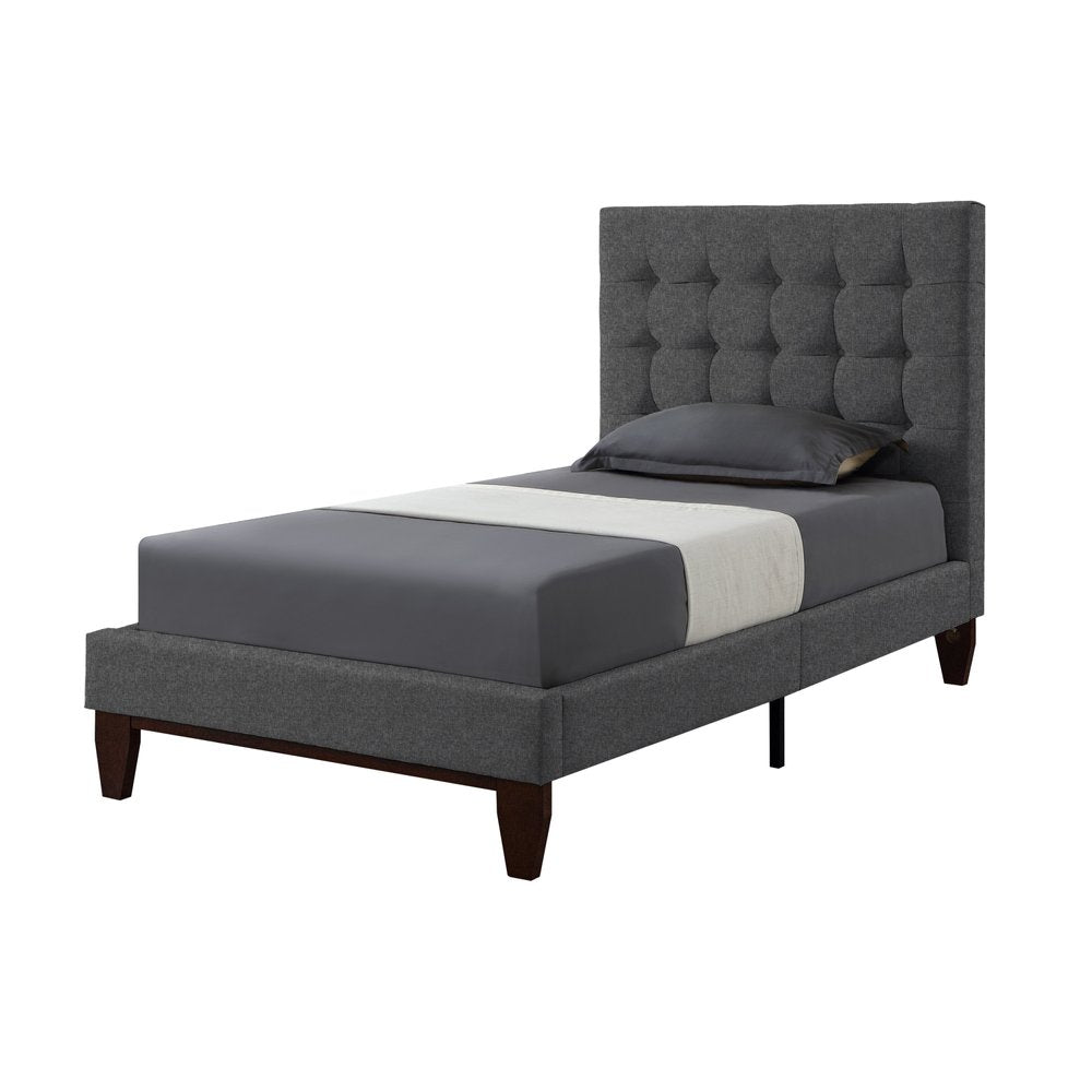 Navy Blue Solid Wood Twin Tufted Upholstered Velvet Bed