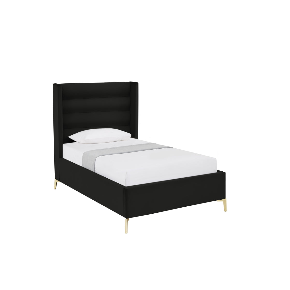 Black Velvet Upholstered Full Bed Frame