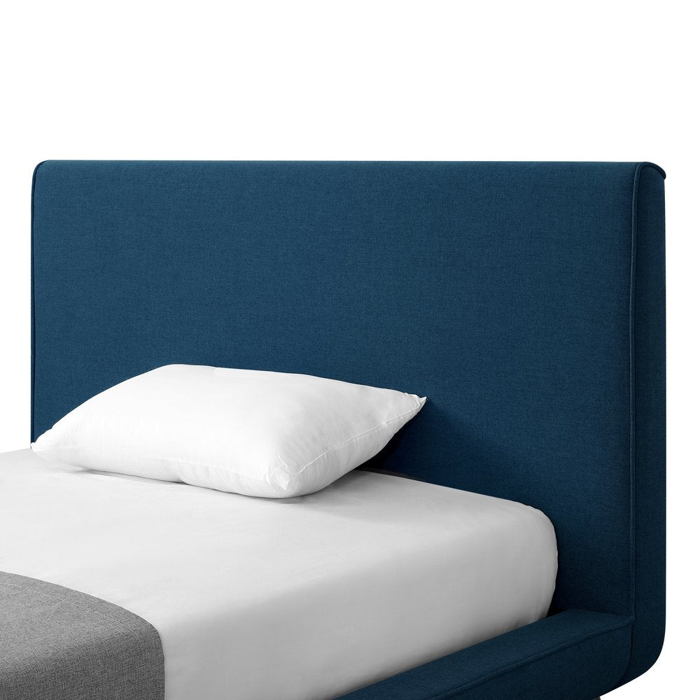 Denim Blue Solid Wood Twin Upholstered Linen Bed