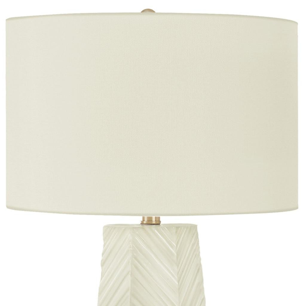 29" White Ceramic Geometric Table Lamp With Ivory Drum Shade