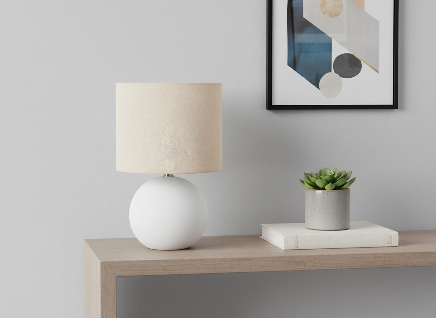 16" Cream Ceramic Round Table Lamp With Cream Drum Shade