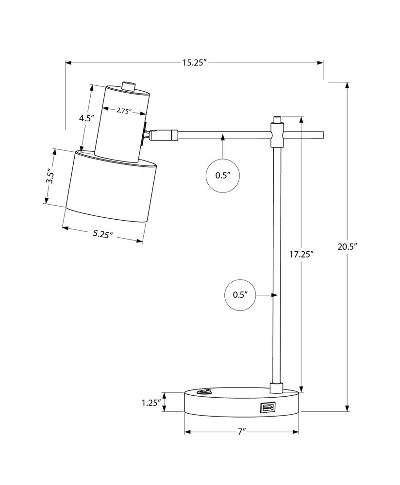 21" Black Metal Round USB Table Lamp With Black Drum Shade