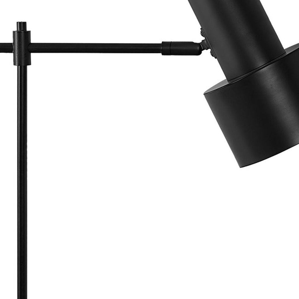 21" Black Metal Round USB Table Lamp With Black Drum Shade