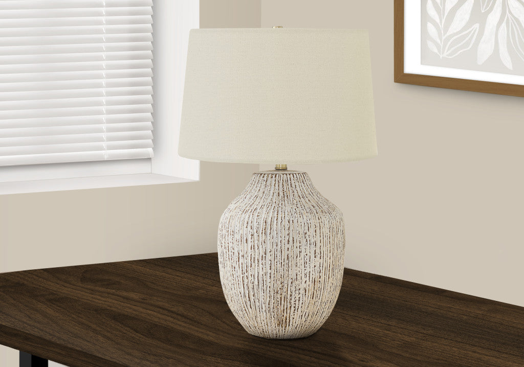 26" Cream Ceramic Round Table Lamp With Cream Empire Shade