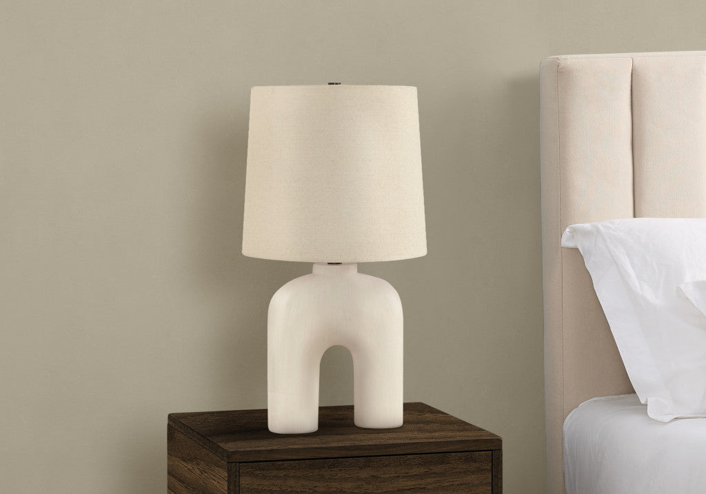25" Cream Geometric Table Lamp With Beige Empire Shade