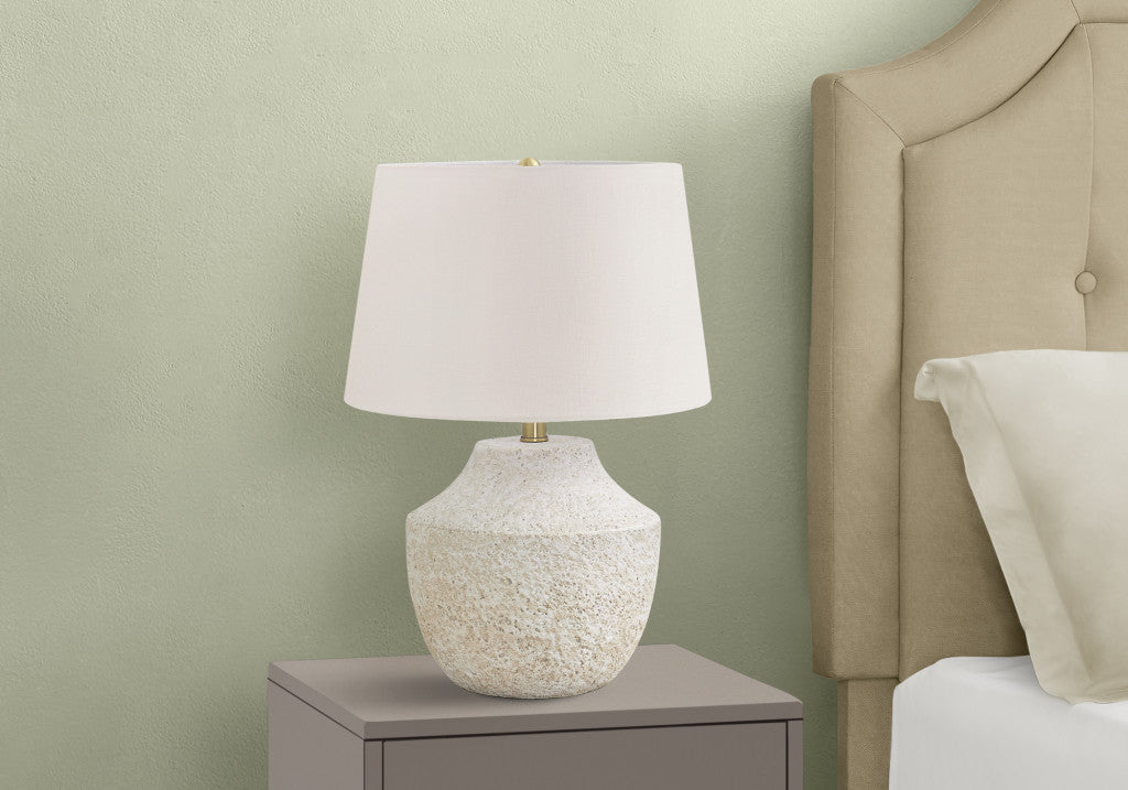 20" Cream Concrete Urn Table Lamp With Cream Empire Shade