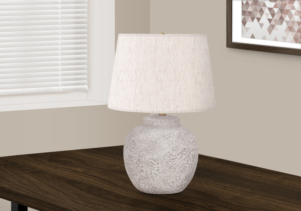 22" Cream Concrete Urn Table Lamp With Cream Abstract Empire Shade