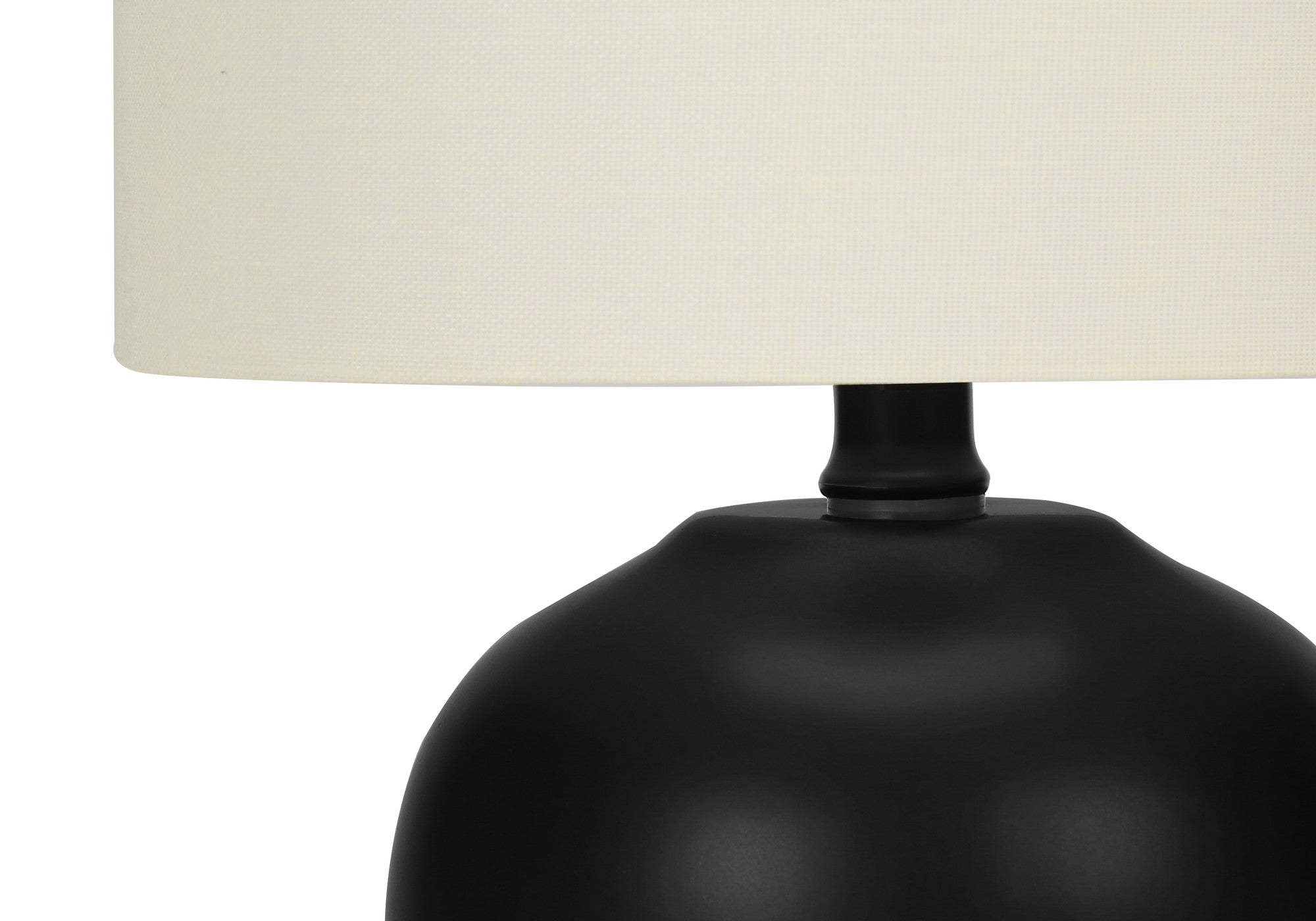 17" Black Ceramic Round Table Lamp With Ivory Drum Shade