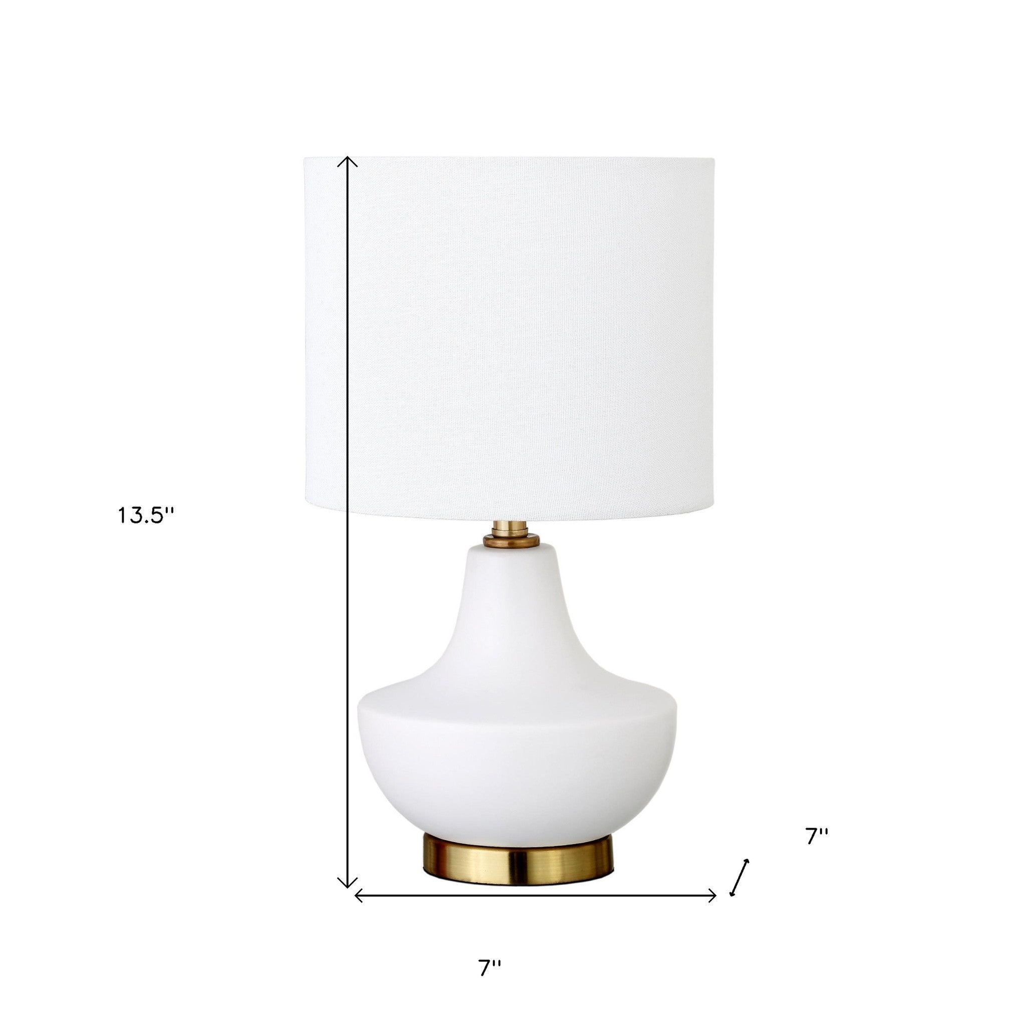 14" Gold and White Ceramic Urn Table Lamp With White Drum Shade