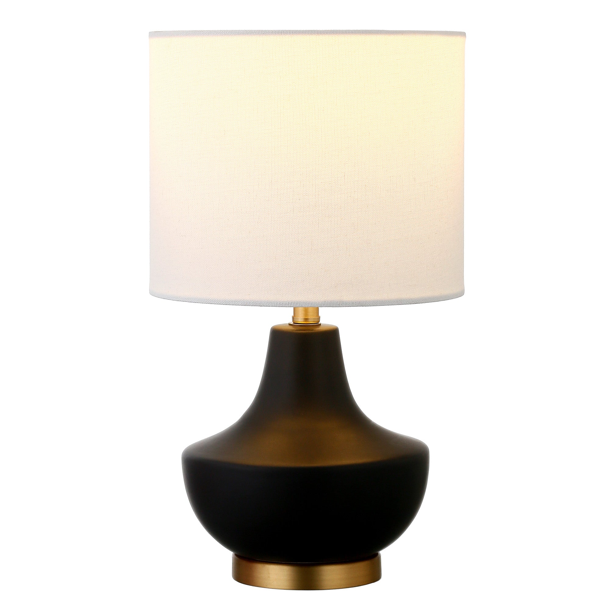 14" Black and Gold Ceramic Urn Table Lamp With White Drum Shade