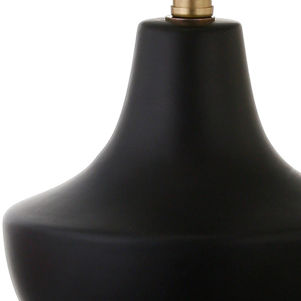 14" Black and Gold Ceramic Urn Table Lamp With White Drum Shade