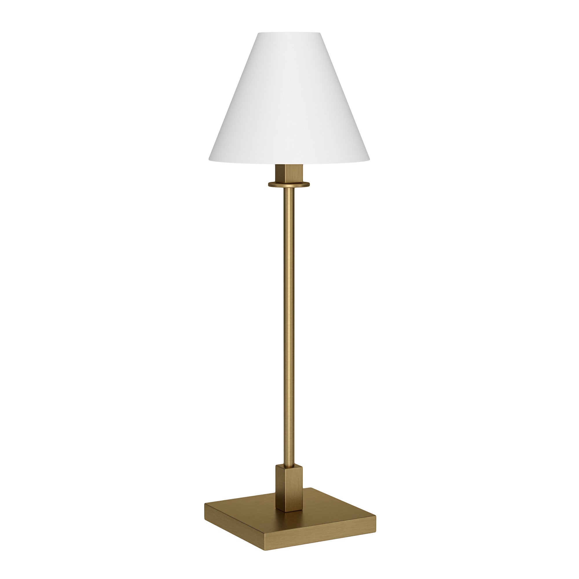 28" Brass Metal Candlestick Table Lamp With White Cone Shade