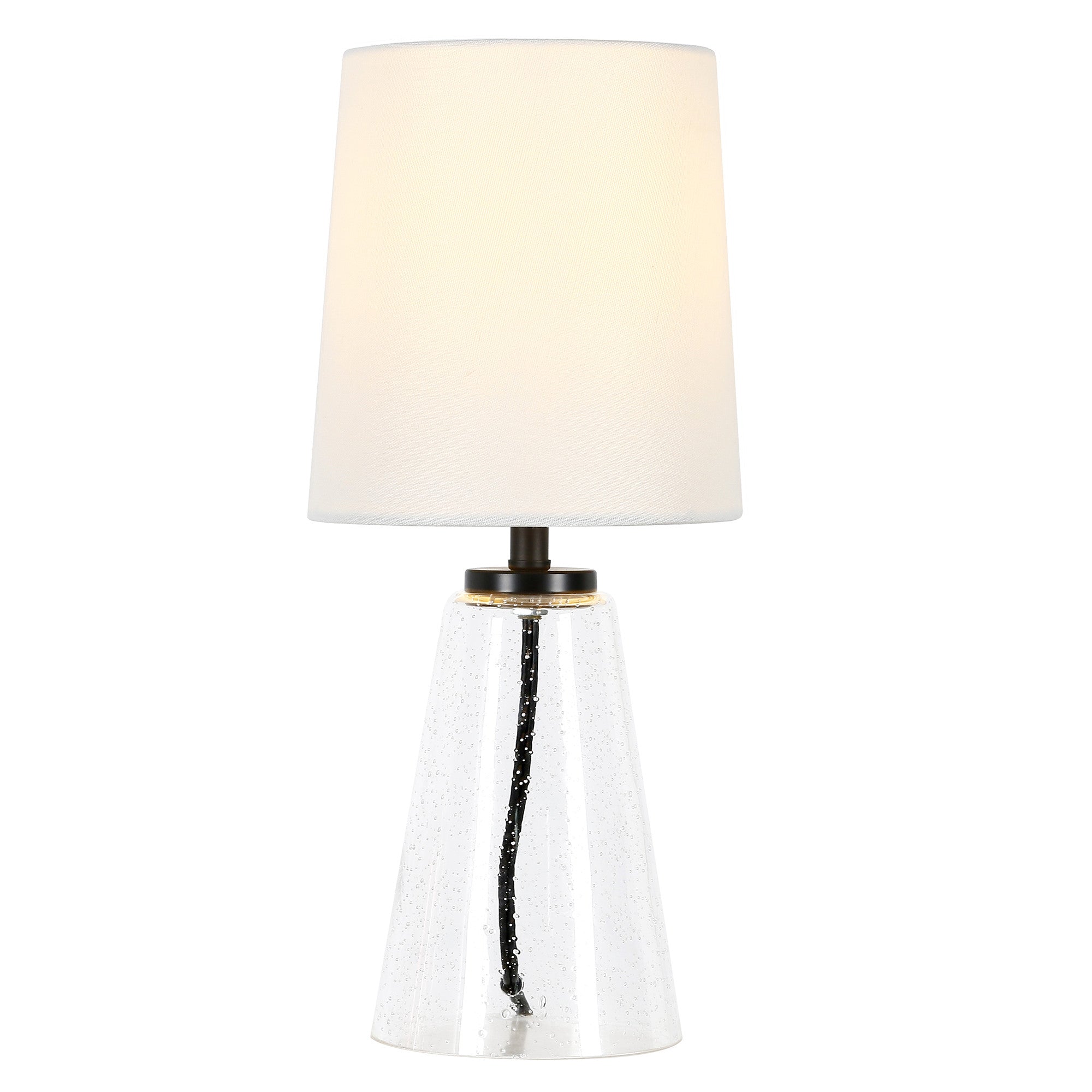 16" Clear Glass Geometric Table Lamp With White Drum Shade