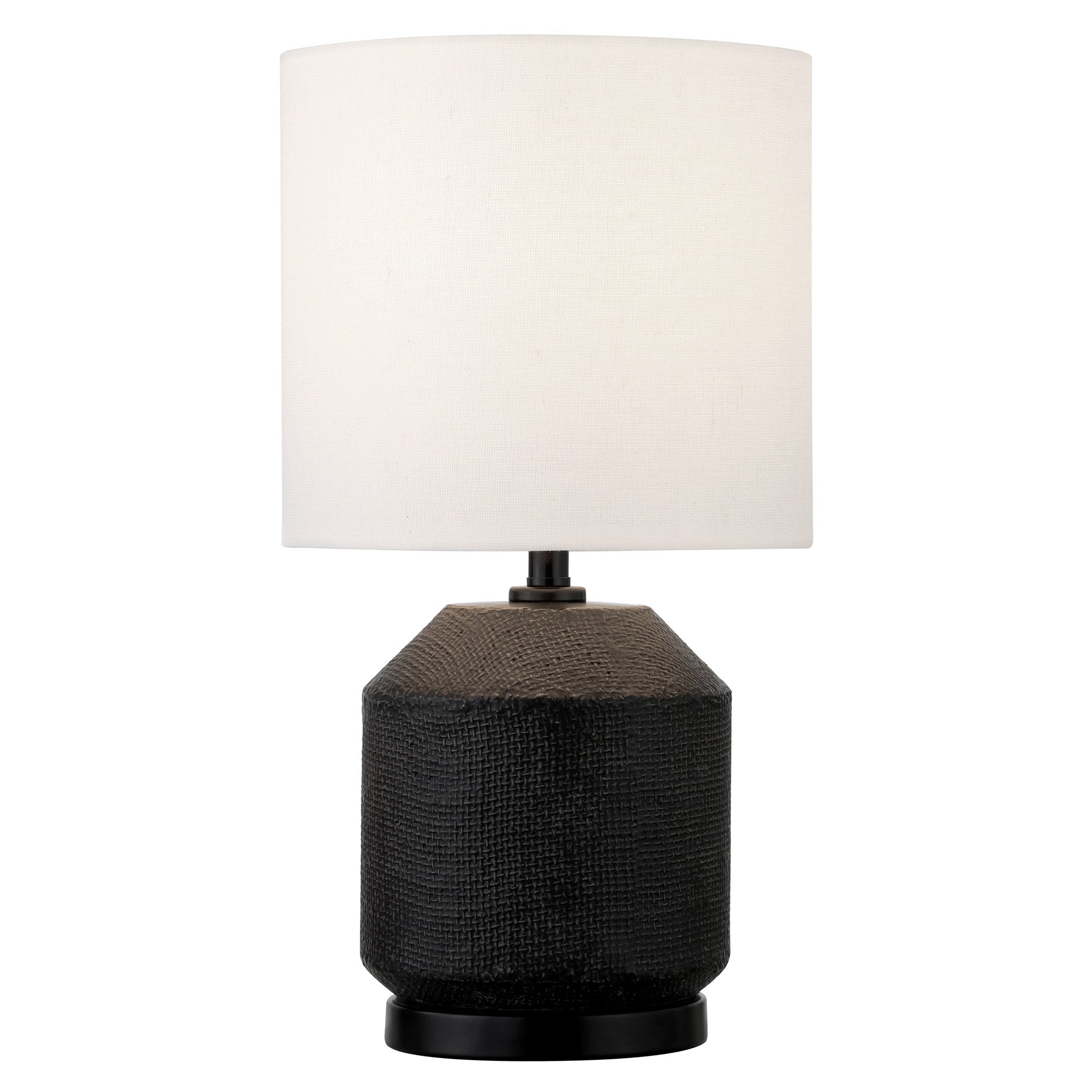 15" Black Ceramic Cylinder Table Lamp With White Drum Shade