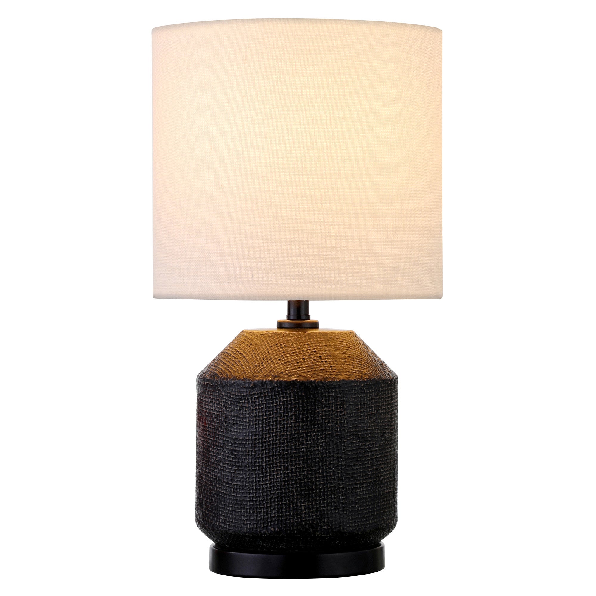 15" Black Ceramic Cylinder Table Lamp With White Drum Shade