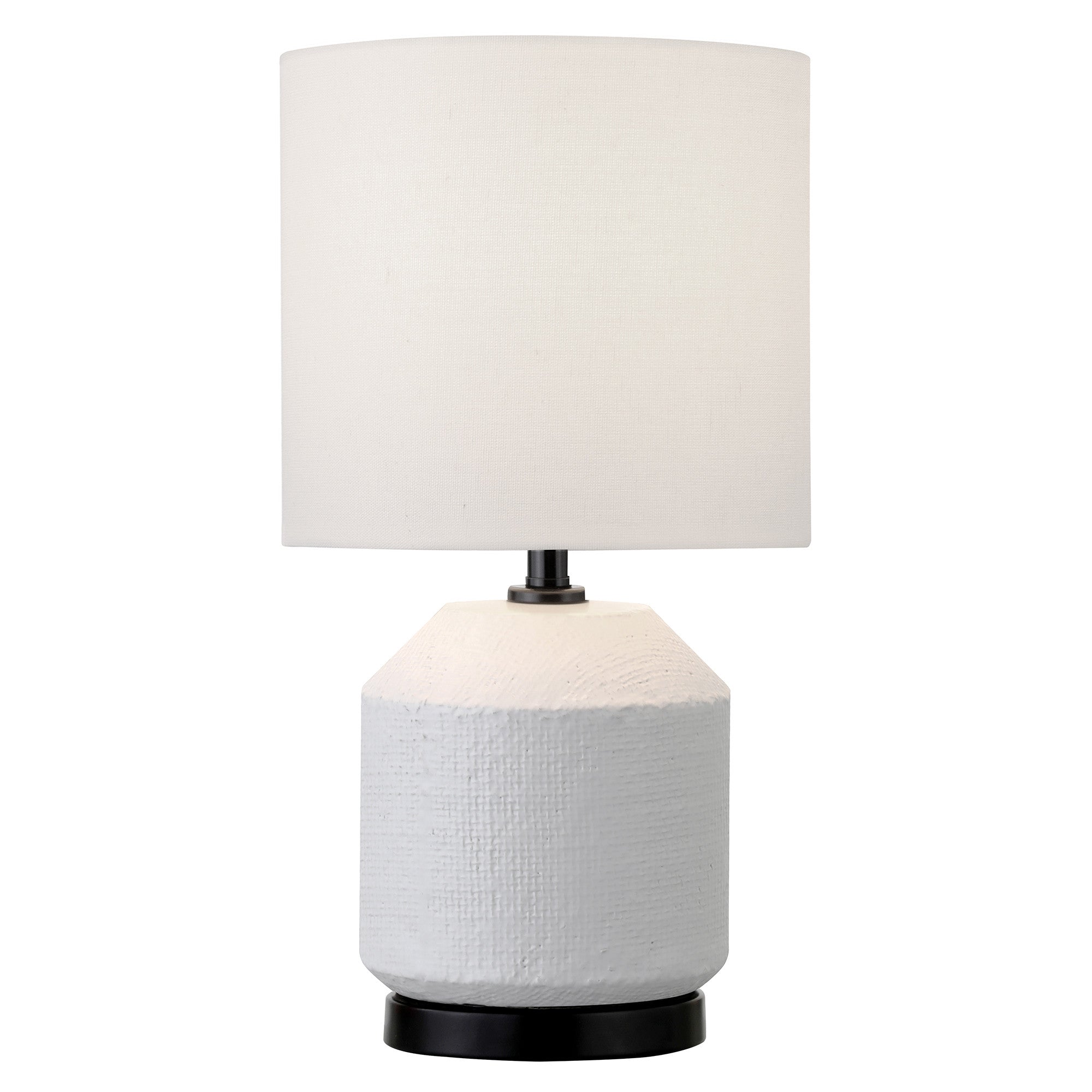 15" Black and White Ceramic Cylinder Table Lamp With White Drum Shade