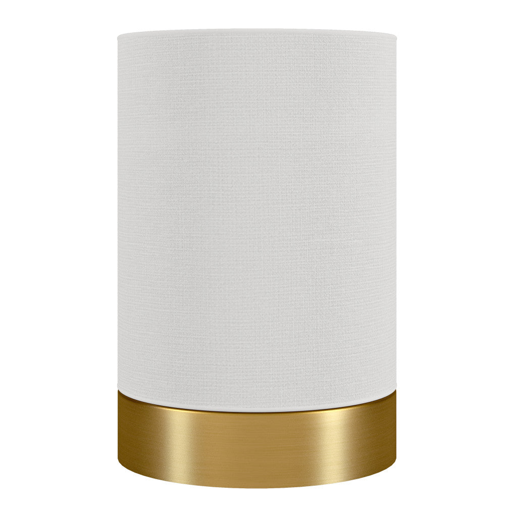 9" Brass Metal Cylinder Bedside Table Lamp With White Drum Shade