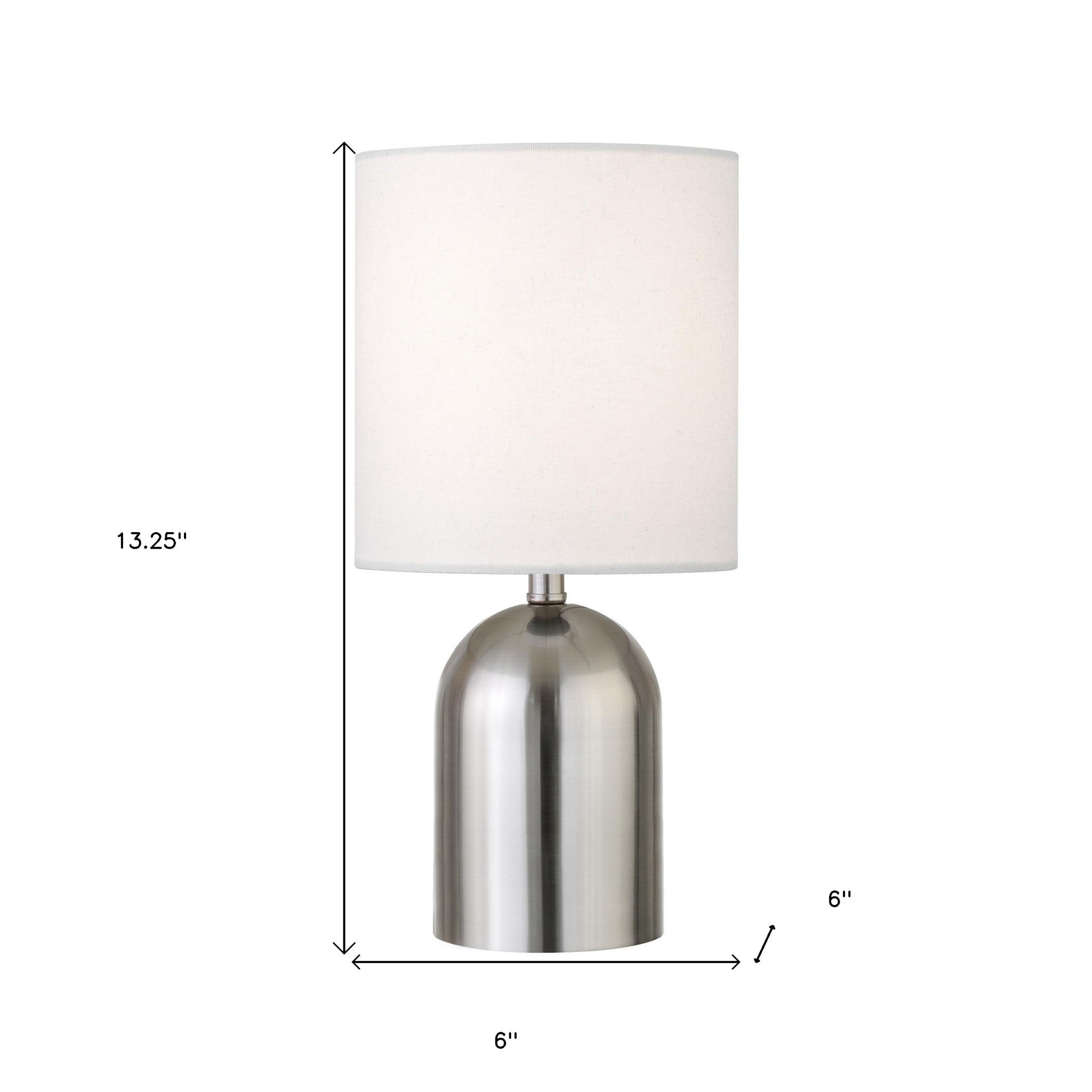 13" Silver Metal Cylinder Table Lamp With White Drum Shade