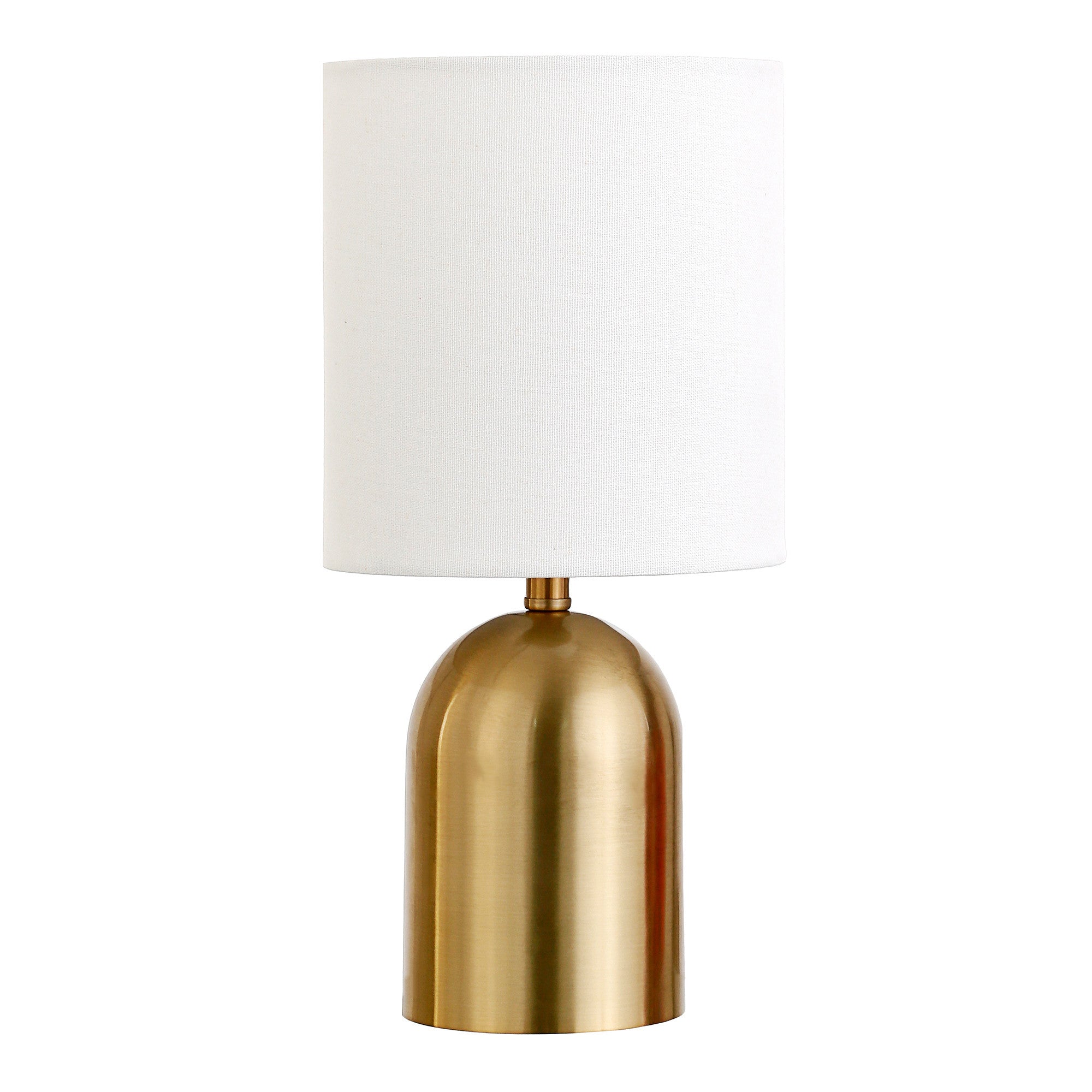 13" Gold Metal Cylinder Table Lamp With White Drum Shade