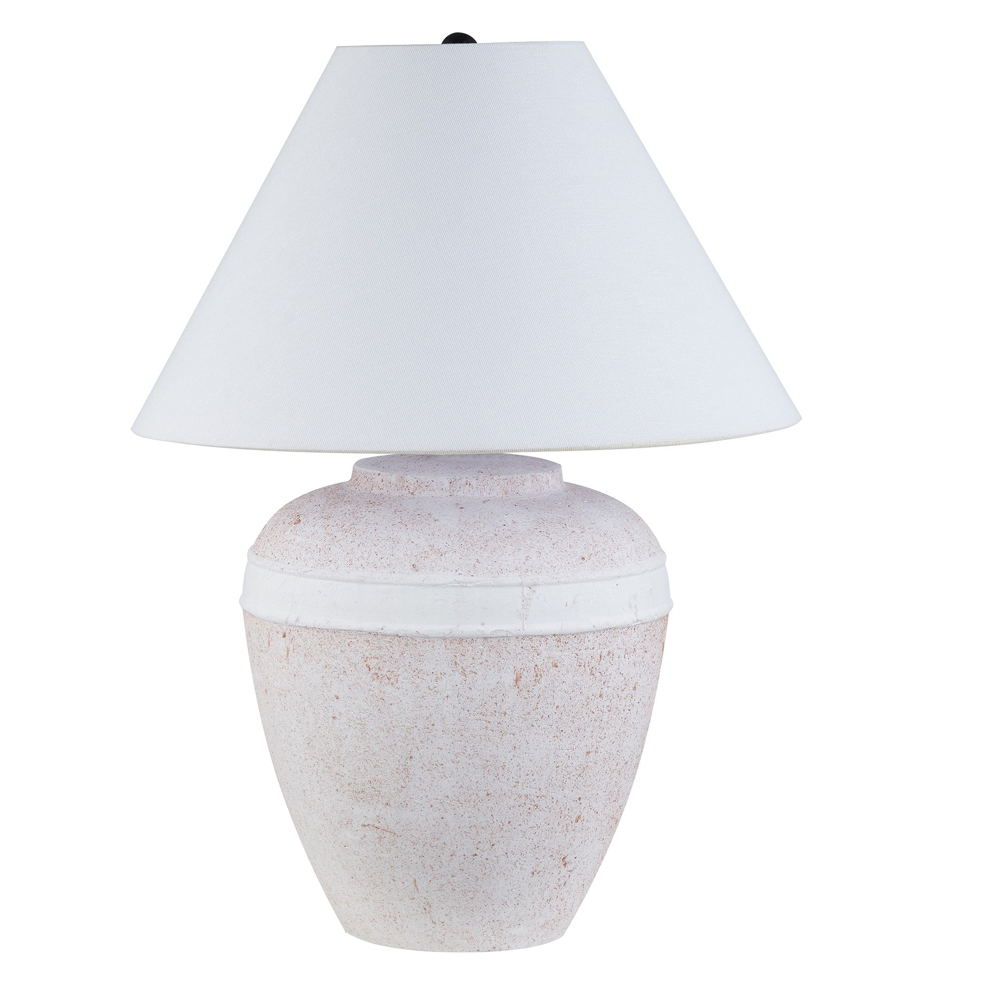 23" Red and White Ceramic Urn Table Lamp With White Cone Shade