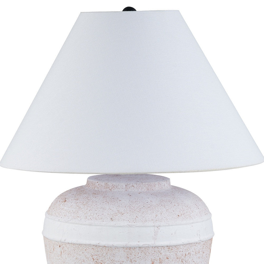 23" Red and White Ceramic Urn Table Lamp With White Cone Shade