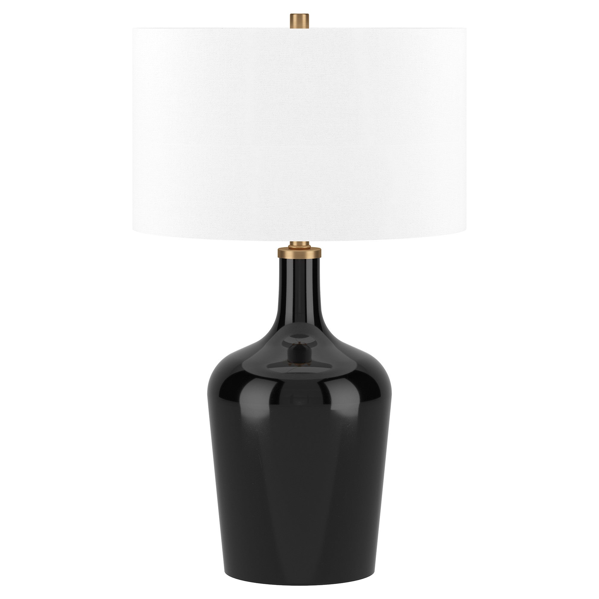 25" Black Glass Urn Table Lamp With White Drum Shade