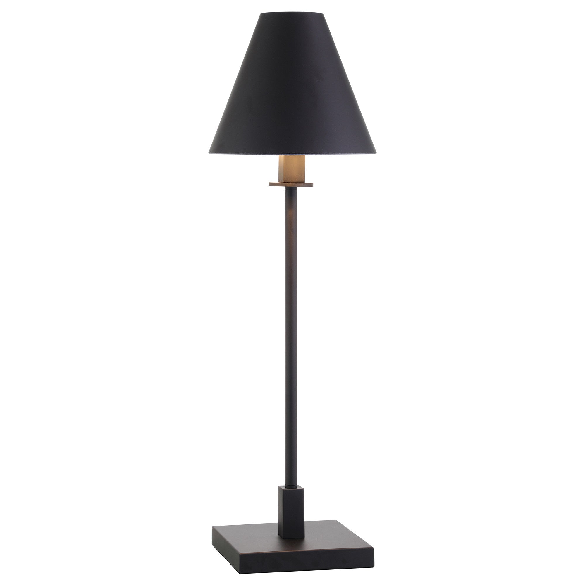 28" Black Metal Candlestick Table Lamp With Black Cone Shade