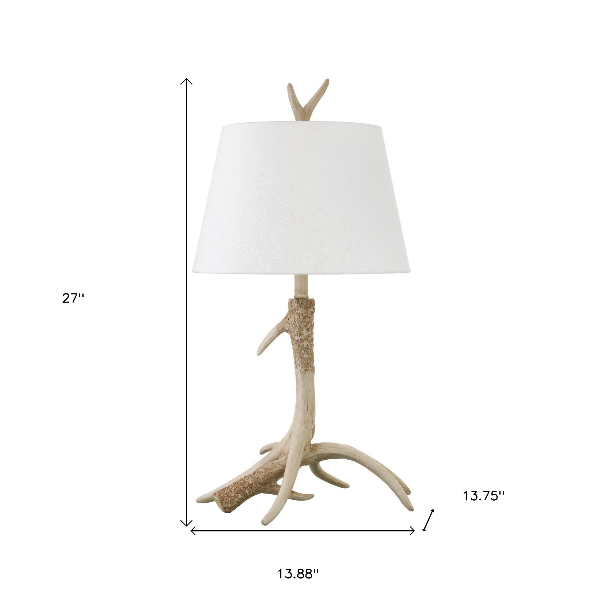 27" Brown Antlers Table Lamp With White Drum Shade