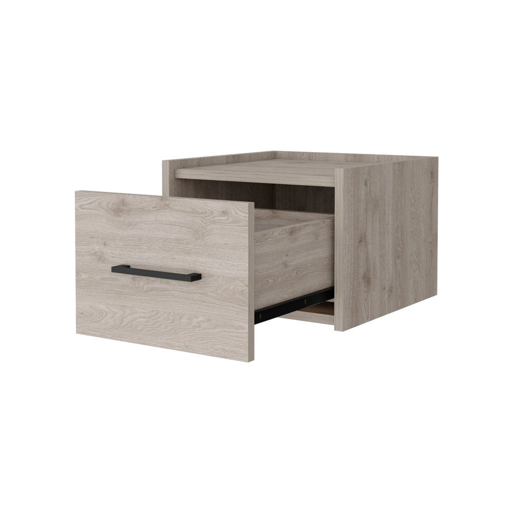 10" Gray Wood One Drawer Floating Nightstand