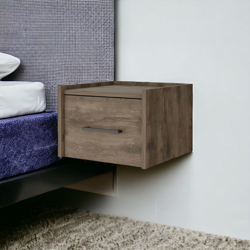 10" Brown Wood One Drawer Floating Nightstand
