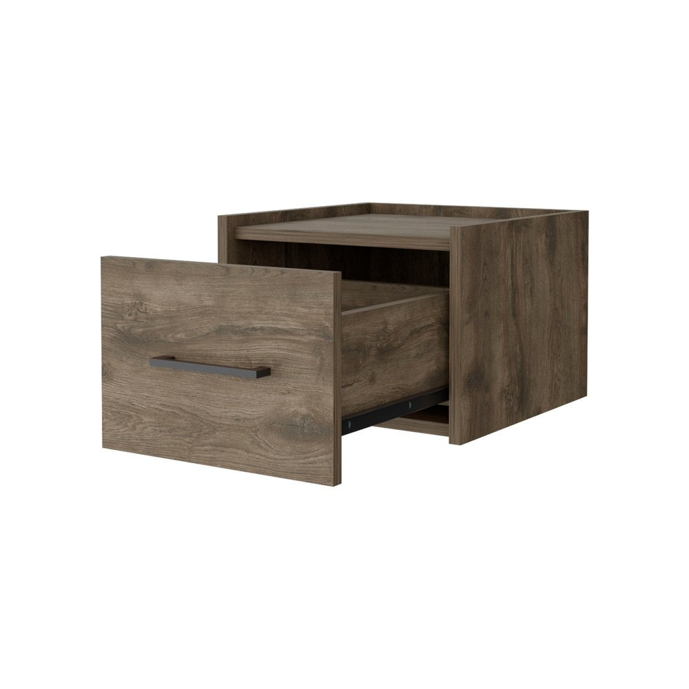 10" Brown Wood One Drawer Floating Nightstand