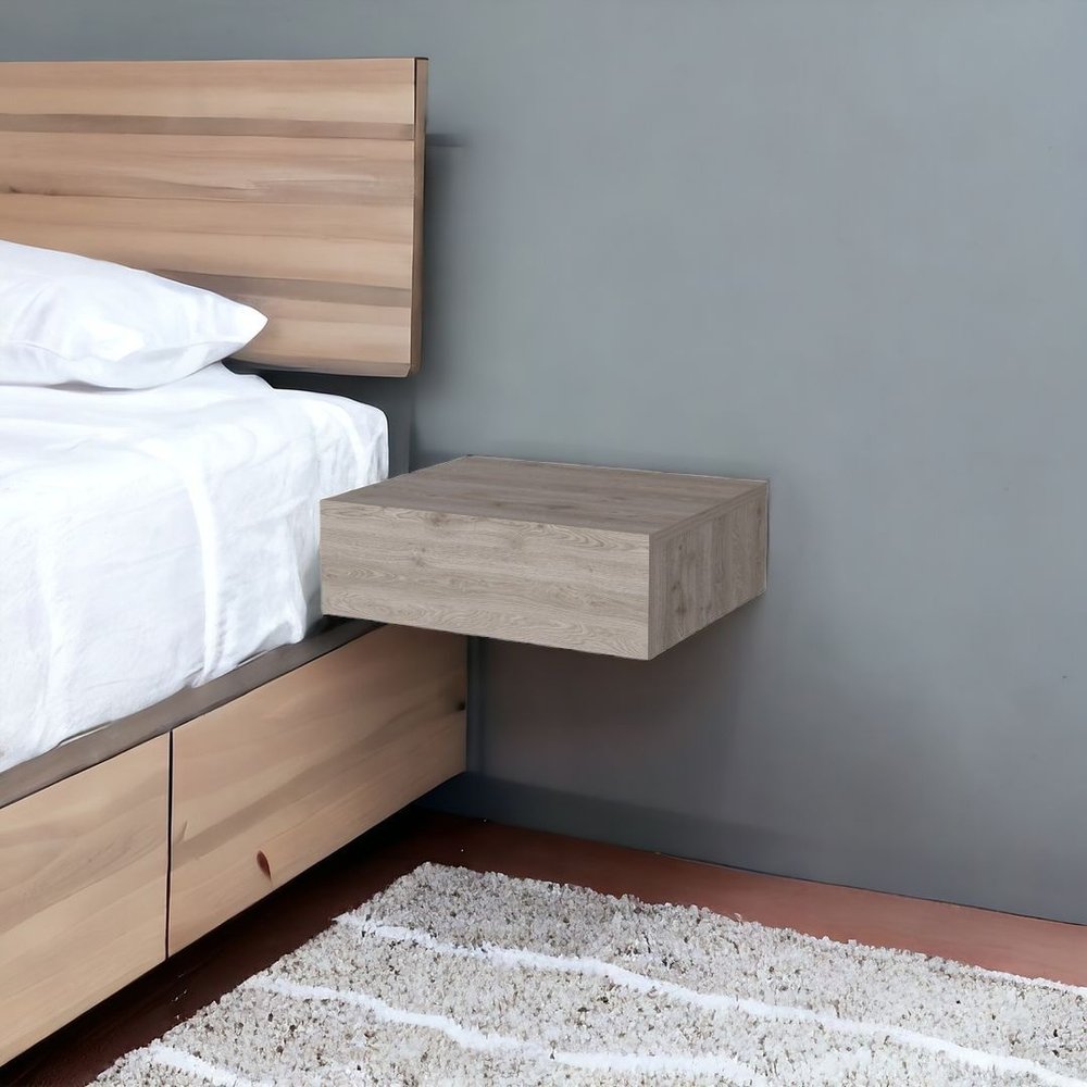 5" Gray Wood One Drawer Floating Nightstand