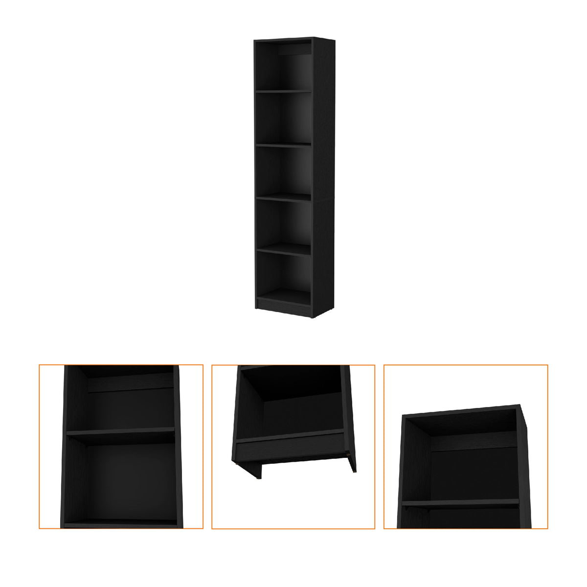 70" Black Wood Five Tier Bookcase
