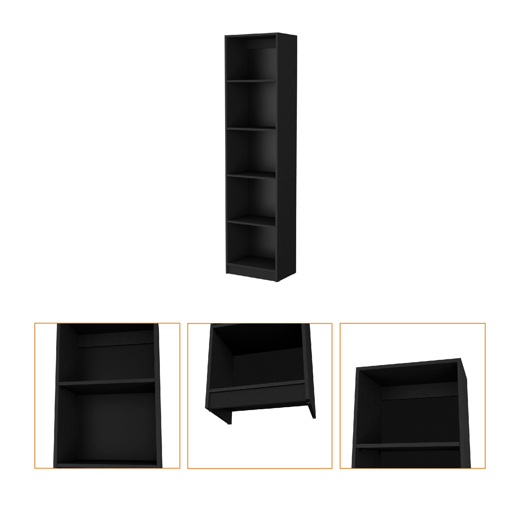 70" Black Wood Five Tier Bookcase