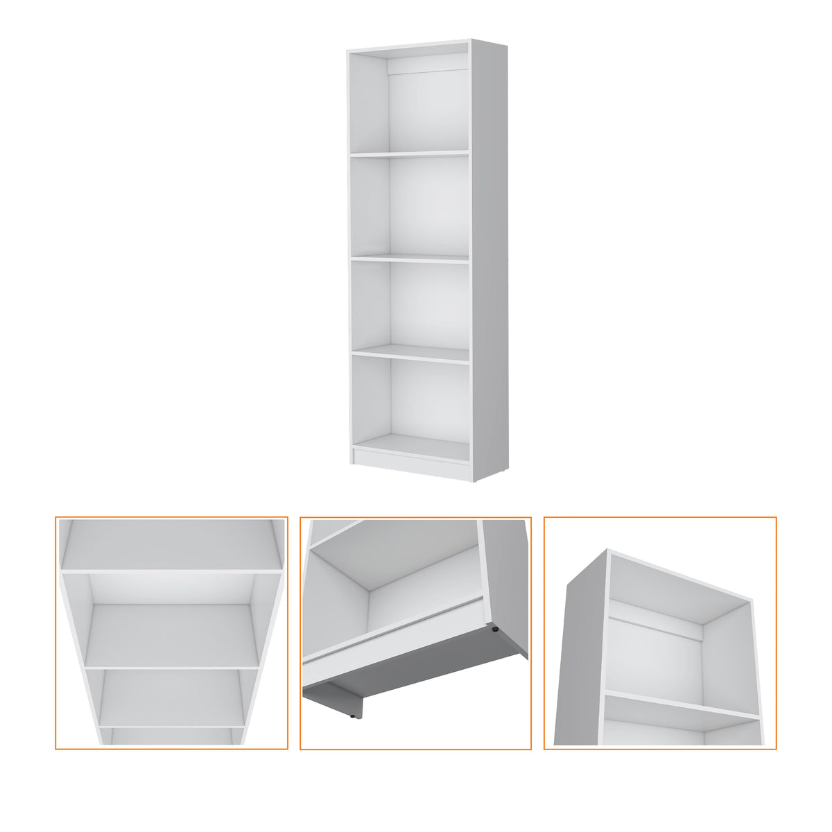 71" White Wood Four Tier Bookcase